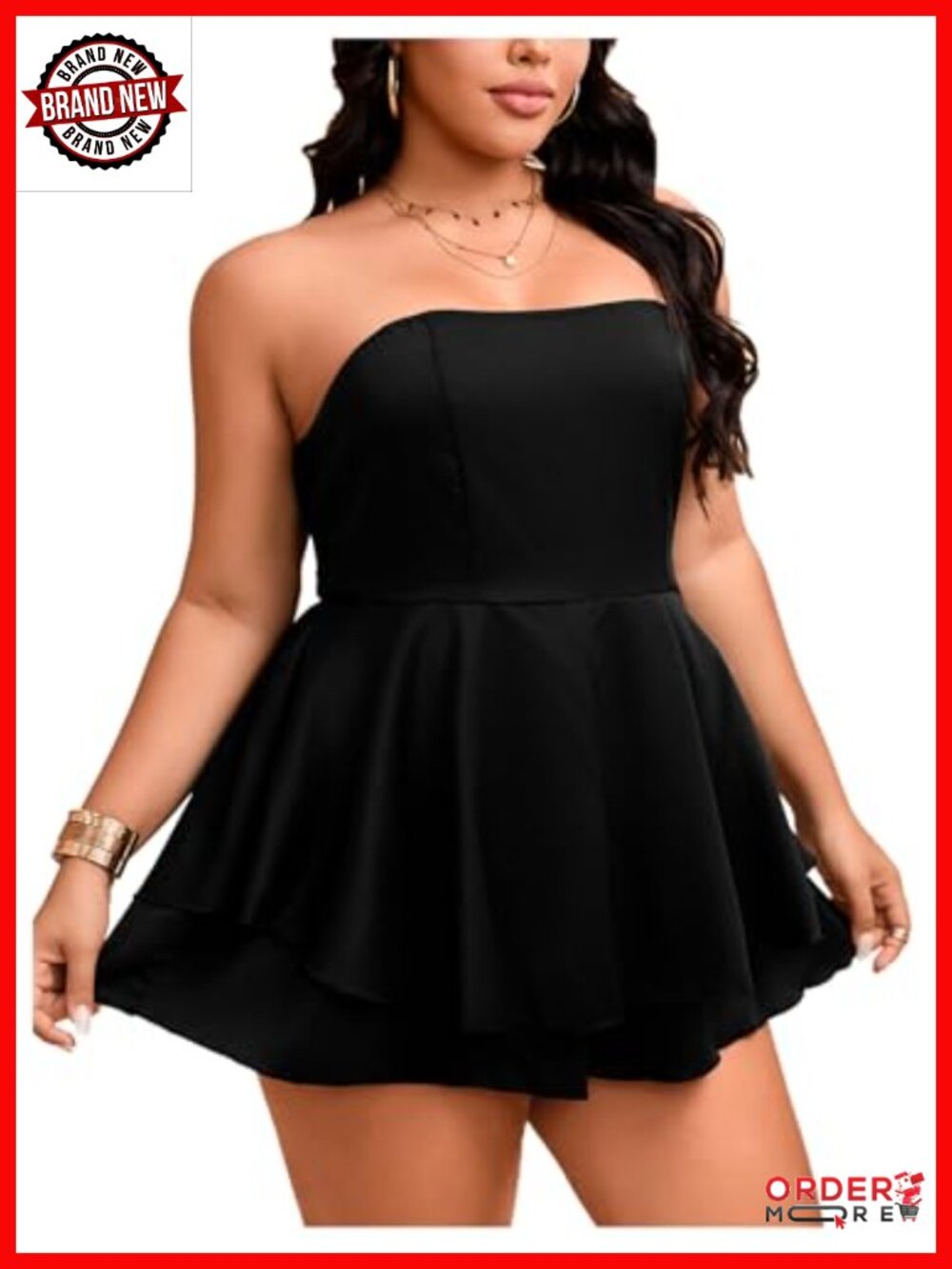 Plus Size Floral Layered Strapless Romper Jumpsuit Vacation Outfit